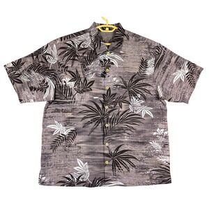 Tommy Bahama Silk Hawaiian Shirt Palm Tree Print Button Up Shirt XL
